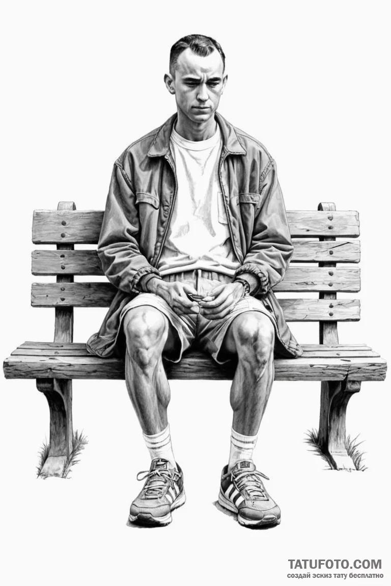 A sketch of forrest gump sitting on the bench... - эскиз тату (№1750742092_0, 24.06.2025 05:14) — Tatufoto.com