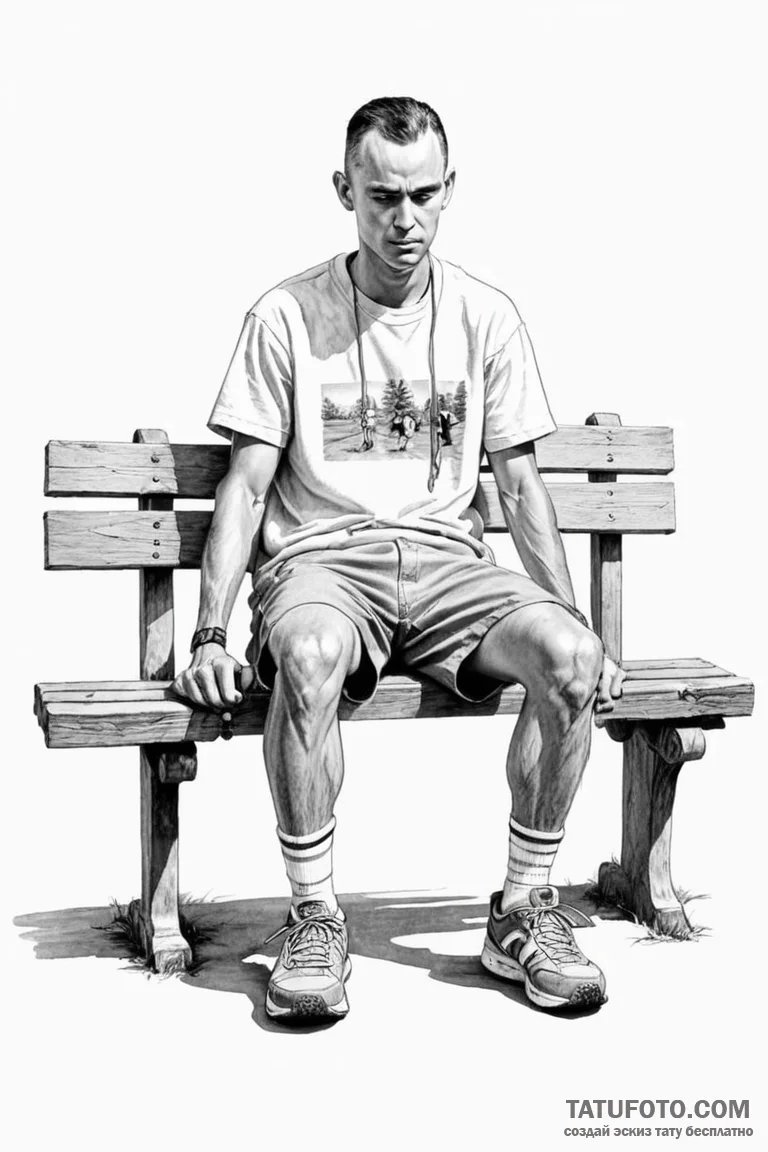 A sketch of forrest gump sitting on the bench... - эскиз тату (№1750742092_1, 24.06.2025 05:14) — Tatufoto.com