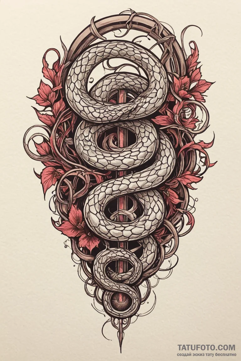 Nether serpent beneath crimson sky, tattoo li... - эскиз тату (№1750744620_0, 24.06.2025 05:57) — Tatufoto.com