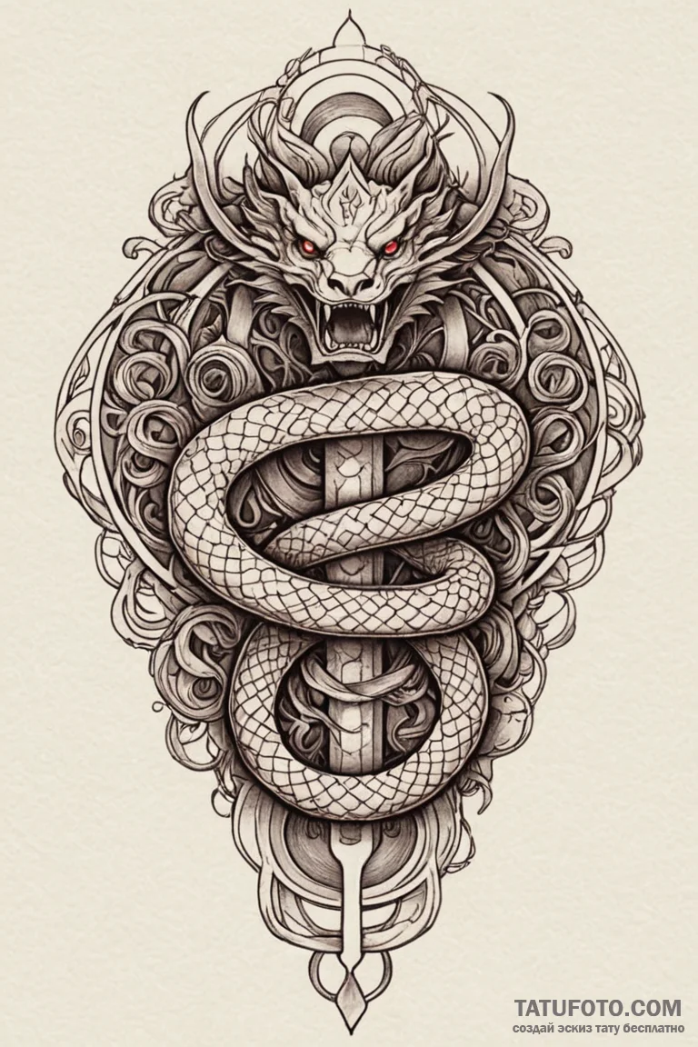 Nether serpent beneath crimson sky, tattoo li... - эскиз тату (№1750744620_1, 24.06.2025 05:57) — Tatufoto.com