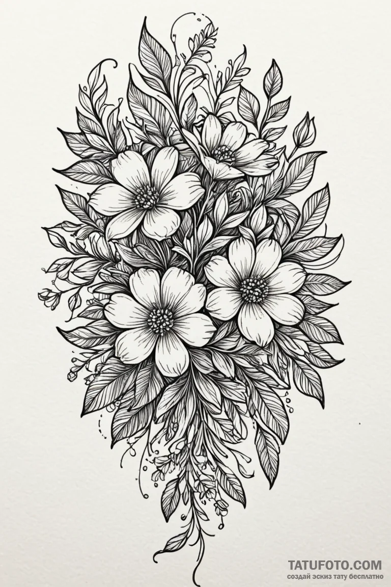 A vibrant bouquet of wildflowers, natural bea... - эскиз тату (№1750744702_1, 24.06.2025 05:58) — Tatufoto.com