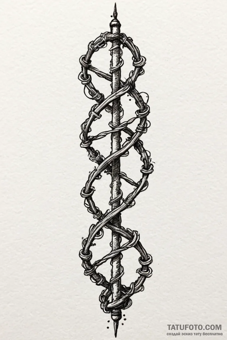 Dna helix intertwined with a strand of barbed... - эскиз тату (№1750745414_0, 24.06.2025 06:10) — Tatufoto.com