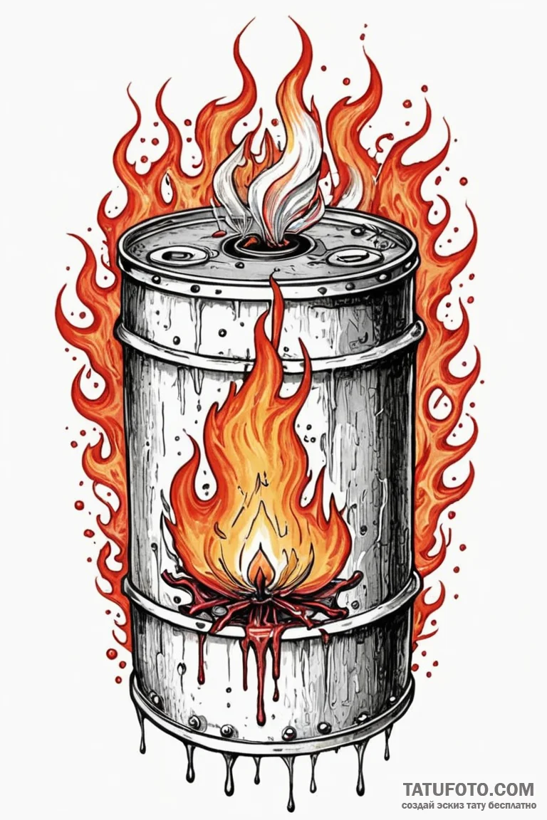 Oil drum leaking ghostly flame, ink illustrat... - эскиз тату (№1750745568_0, 24.06.2025 06:12) — Tatufoto.com
