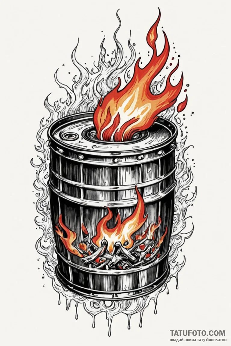 Oil drum leaking ghostly flame, ink illustrat... - эскиз тату (№1750745568_1, 24.06.2025 06:12) — Tatufoto.com