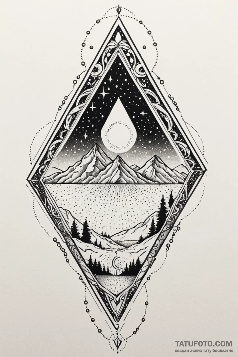 Jewel blade beneath celestial gate, ink illus... - эскиз тату (№1750745644_0, 24.06.2025 06:14) — Tatufoto.com
