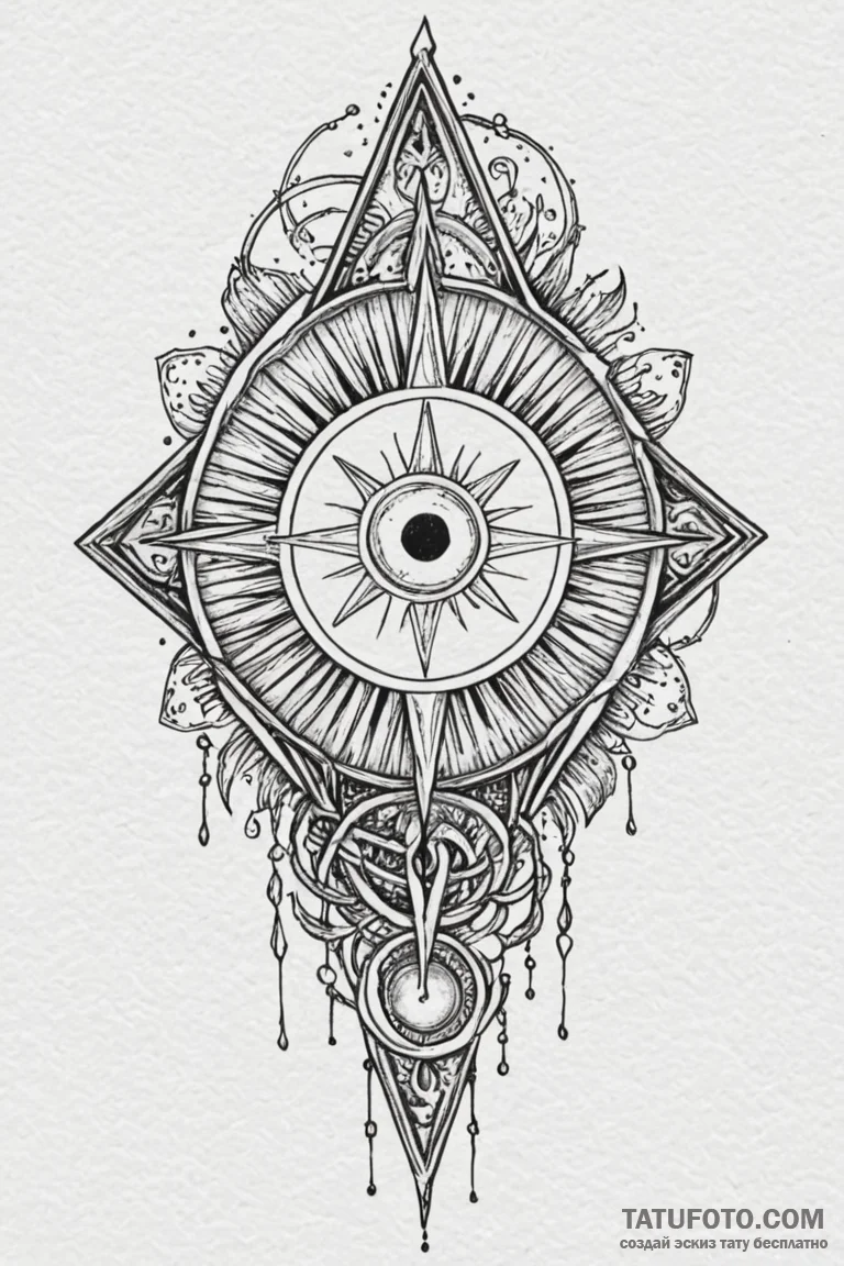 Sun sigil beneath shattered spire, tattoo lin... - эскиз тату (№1750746340_1, 24.06.2025 06:25) — Tatufoto.com