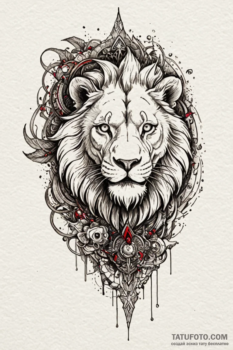 Abyssal lion stalking prey in ruins, tattoo s... - эскиз тату (№1750746415_1, 24.06.2025 06:26) — Tatufoto.com