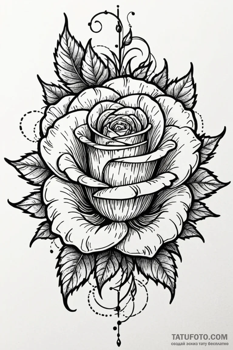 Animated rose with sharp thorns, artistic tat... - эскиз тату (№1750746568_0, 24.06.2025 06:29) — Tatufoto.com