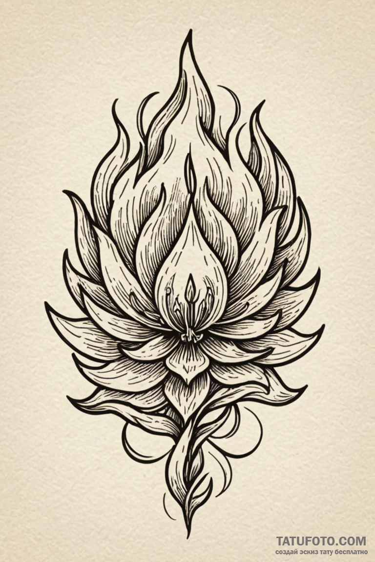 Flaming seed blooming from relic, concept art... - эскиз тату (№1750747348_0, 24.06.2025 06:42) — Tatufoto.com