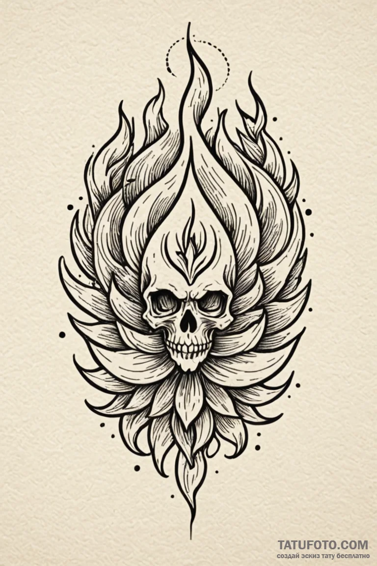 Flaming seed blooming from relic, concept art... - эскиз тату (№1750747348_1, 24.06.2025 06:42) — Tatufoto.com