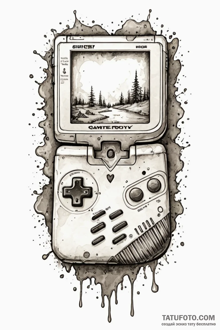 Game boy with a heart on the screen, artistic... - эскиз тату (№1750748250_1, 24.06.2025 06:57) — Tatufoto.com