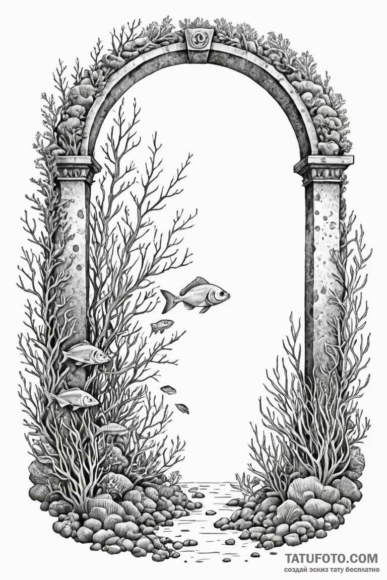 An underwater archway leading to a vibrant co... - эскиз тату (№1750748326_1, 24.06.2025 06:58) — Tatufoto.com