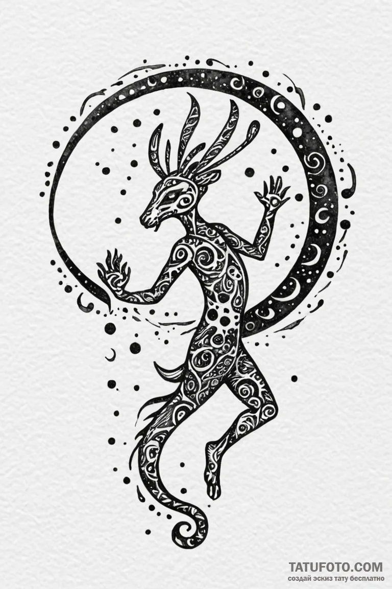 Kokopelli dancing on a moonbeam, tattoo drawi... - эскиз тату (№1750749181_1, 24.06.2025 07:13) — Tatufoto.com