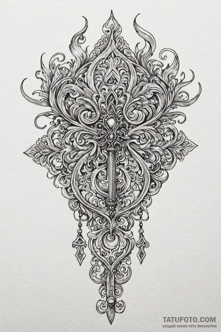 Flaming key unlocking void, tattoo sketch des... - эскиз тату (№1750749952_1, 24.06.2025 07:25) — Tatufoto.com