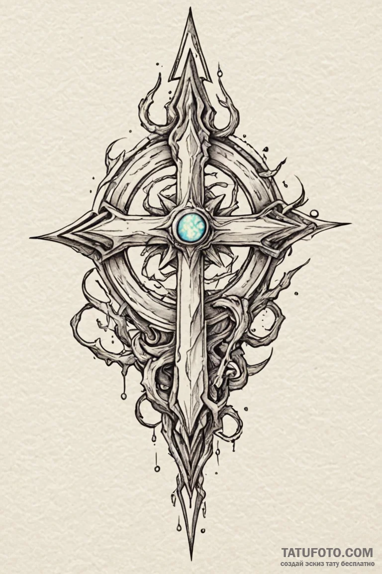 Opal trident lost in wreckage, tattoo drawing... - эскиз тату (№1750750905_1, 24.06.2025 07:41) — Tatufoto.com