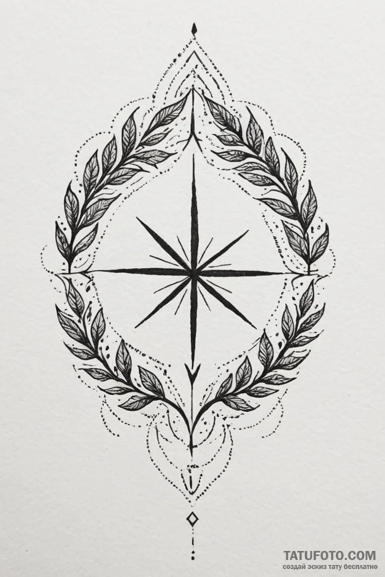 Leaf sigil glowing faintly, tattoo flash shee... - эскиз тату (№1750751716_1, 24.06.2025 07:55) — Tatufoto.com