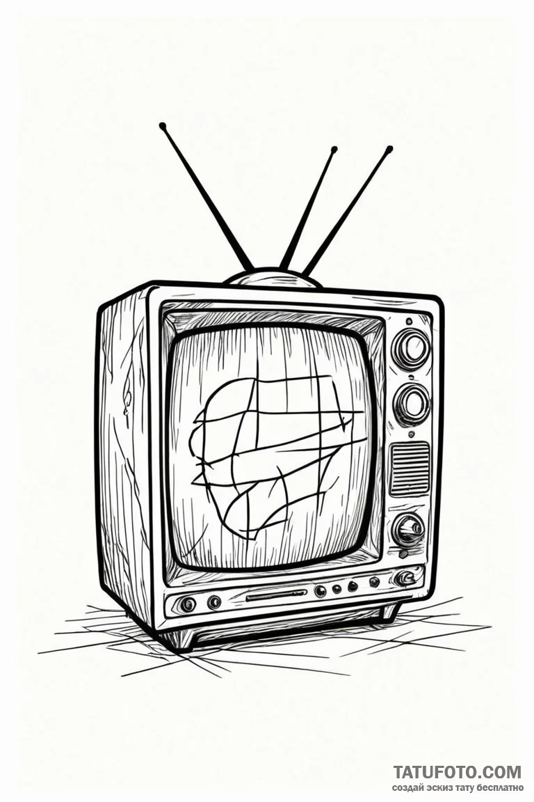 Old crt television displaying only static, wi... - эскиз тату (№1750751789_0, 24.06.2025 07:56) — Tatufoto.com