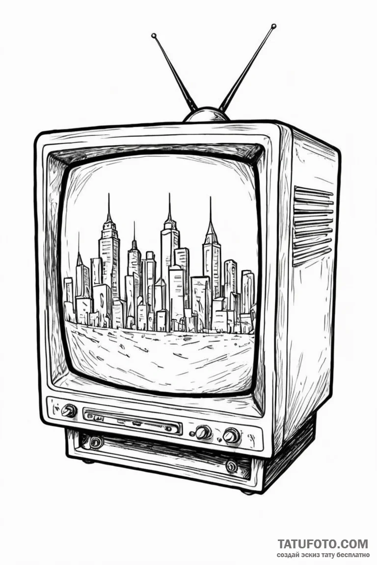 Old crt television displaying only static, wi... - эскиз тату (№1750751789_1, 24.06.2025 07:56) — Tatufoto.com