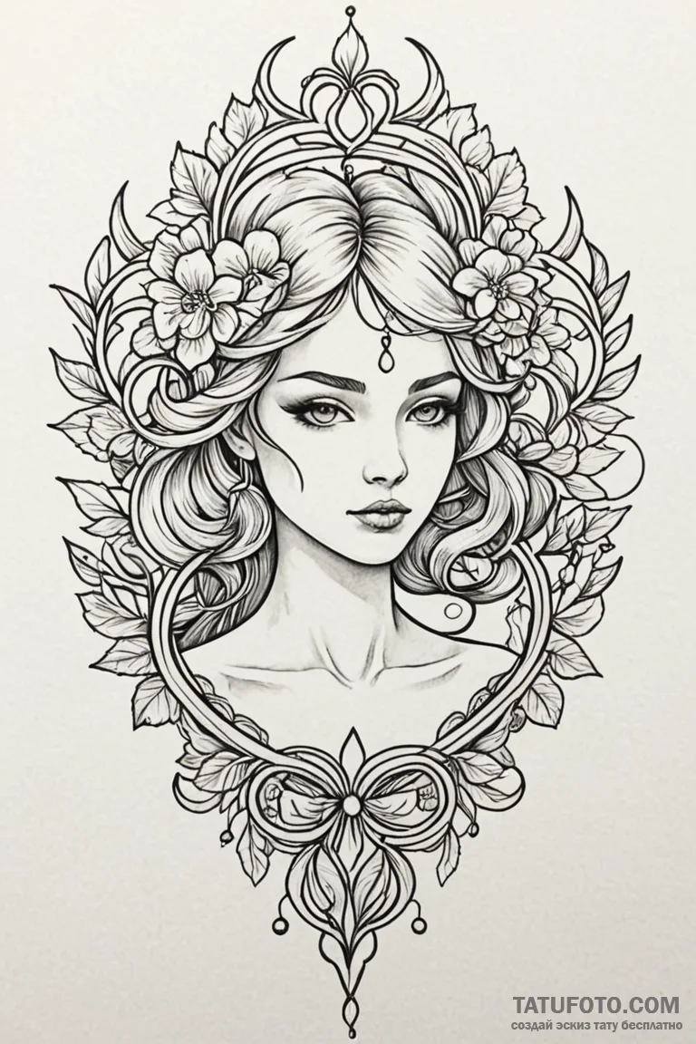 Q, tattoo drawing outline, on a clean white p... - эскиз тату (№1750751864_0, 24.06.2025 07:57) — Tatufoto.com