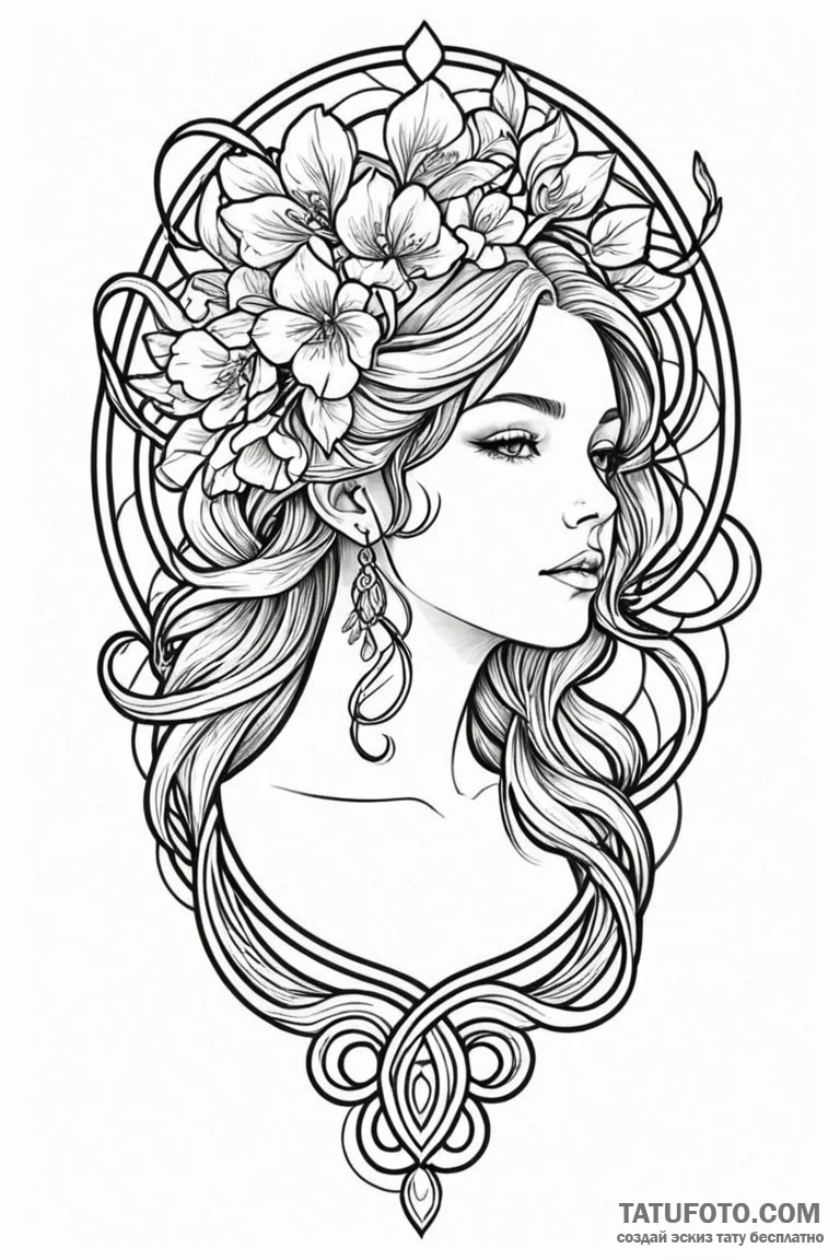 Q, tattoo drawing outline, on a clean white p... - эскиз тату (№1750751864_1, 24.06.2025 07:57) — Tatufoto.com