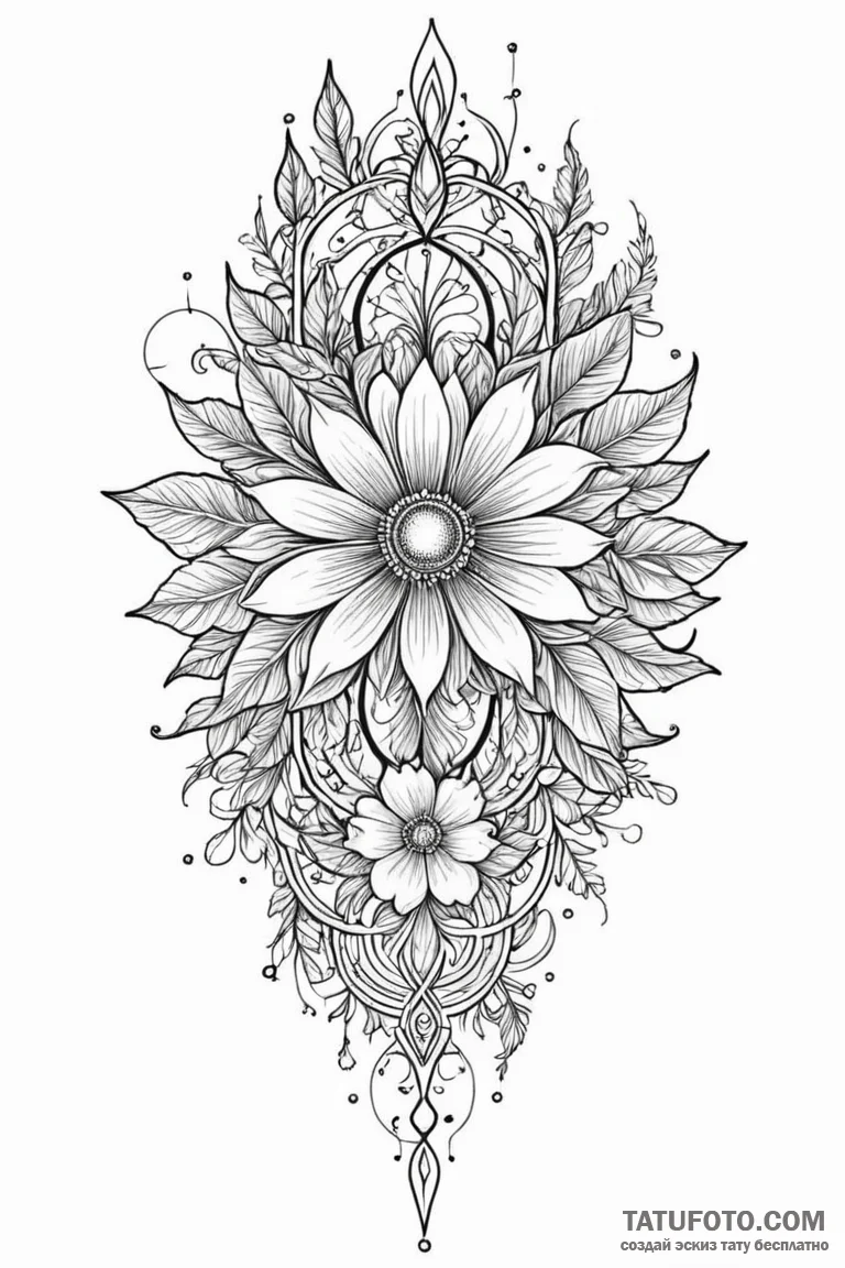 Hidden blade beneath celestial bloom, tattoo... - эскиз тату (№1750752602_1, 24.06.2025 08:10) — Tatufoto.com