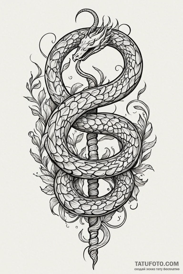 Ivory serpent spiraling upward, concept art f... - эскиз тату (№1750752677_0, 24.06.2025 08:11) — Tatufoto.com