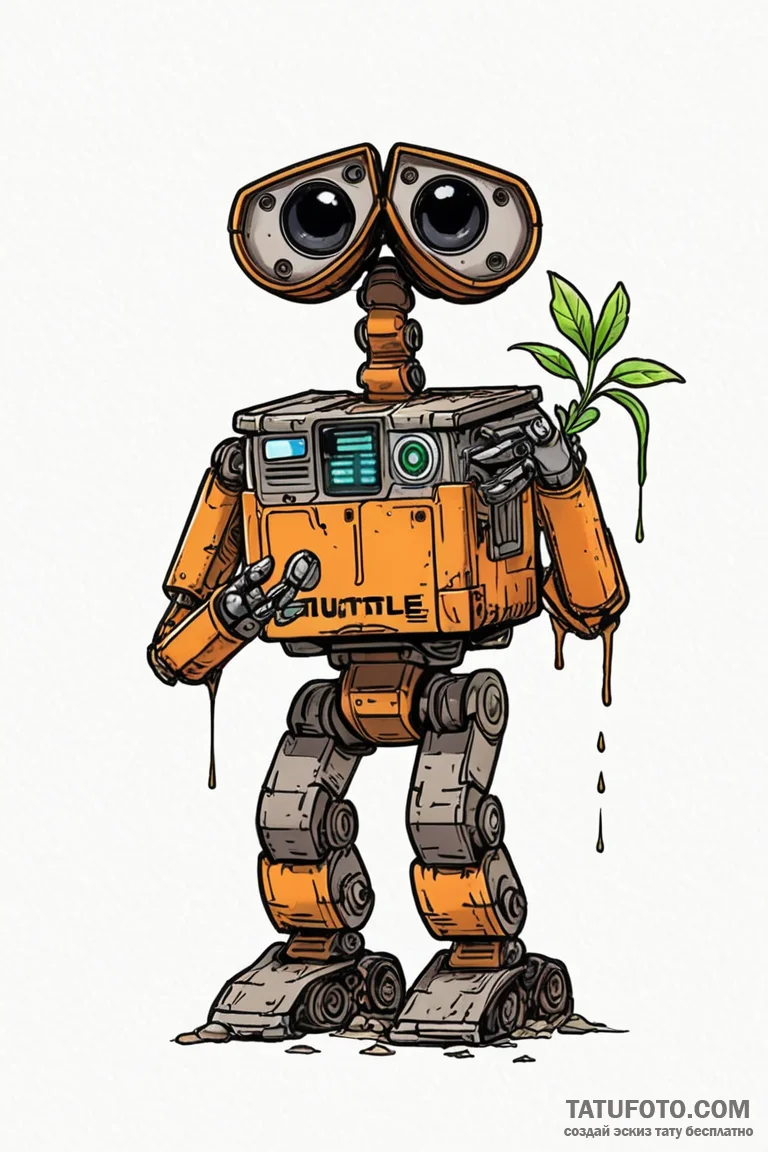 Wall-e, rusted and alone, holding a single, g... - эскиз тату (№1750759227_0, 24.06.2025 10:00) — Tatufoto.com