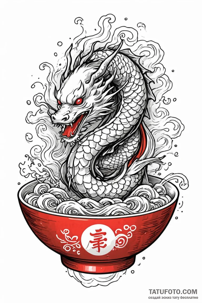 Ramen bowl with noodles of wire and a broth o... - эскиз тату (№1750759470_0, 24.06.2025 10:04) — Tatufoto.com
