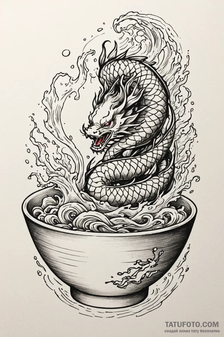 Ramen bowl with noodles of wire and a broth o... - эскиз тату (№1750759470_1, 24.06.2025 10:04) — Tatufoto.com