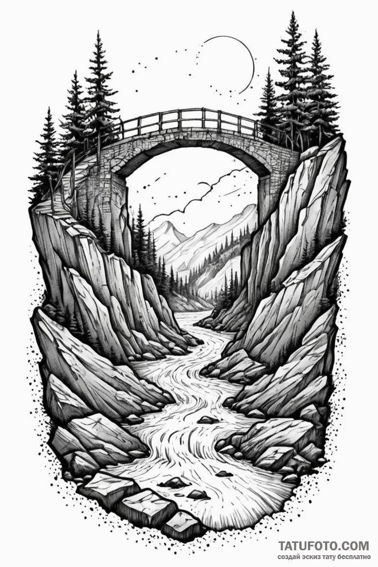 A detailed broken bridge over abyss, dangerou... - эскиз тату (№1750762179_1, 24.06.2025 10:49) — Tatufoto.com
