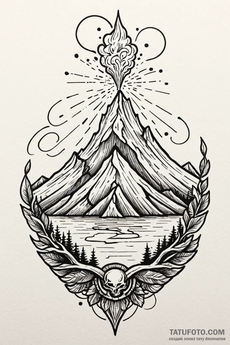 Volcano, dormant, symbolizing immense power h... - эскиз тату (№1750762848_0, 24.06.2025 11:00) — Tatufoto.com