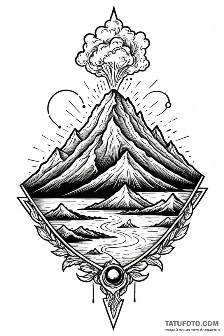 Volcano, dormant, symbolizing immense power h... - эскиз тату (№1750762848_1, 24.06.2025 11:00) — Tatufoto.com