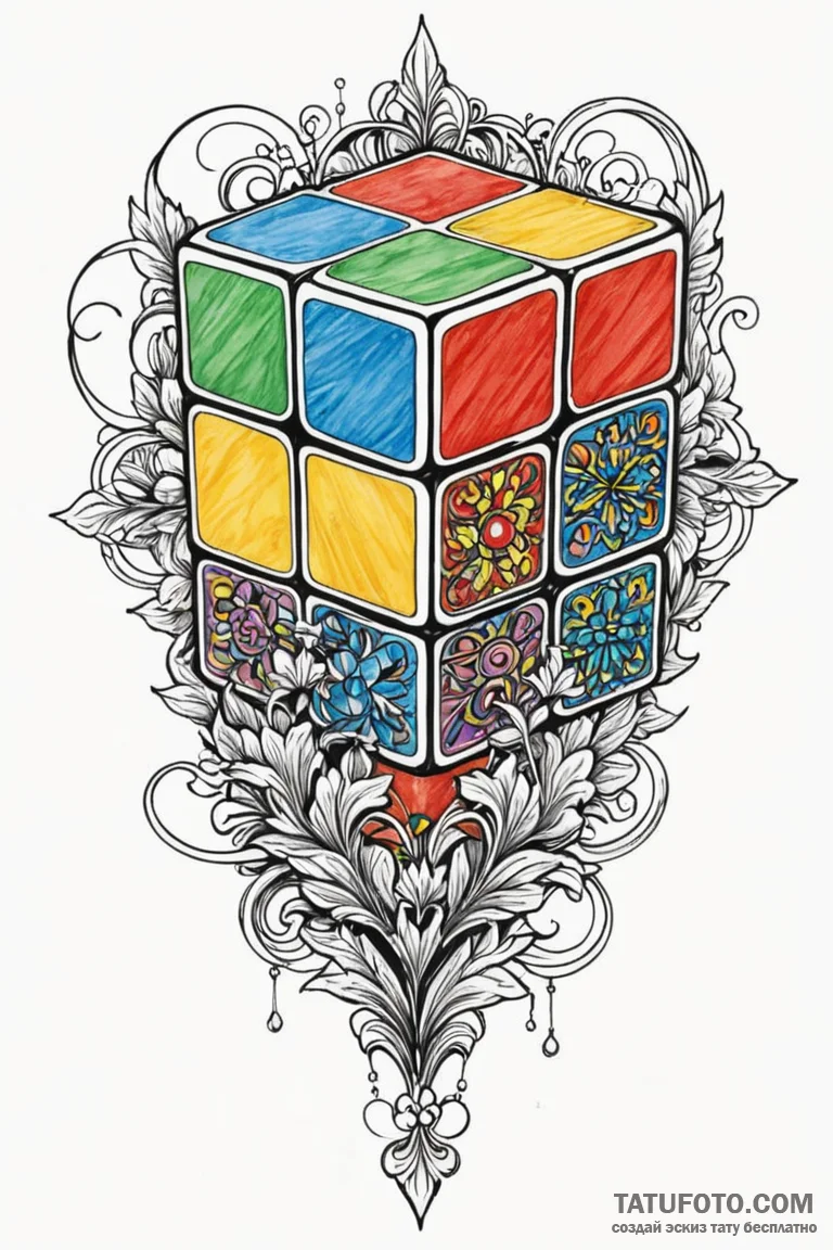 Rubik's cube, solved or scrambled, tattoo fla... - эскиз тату (№1750763622_0, 24.06.2025 11:13) — Tatufoto.com