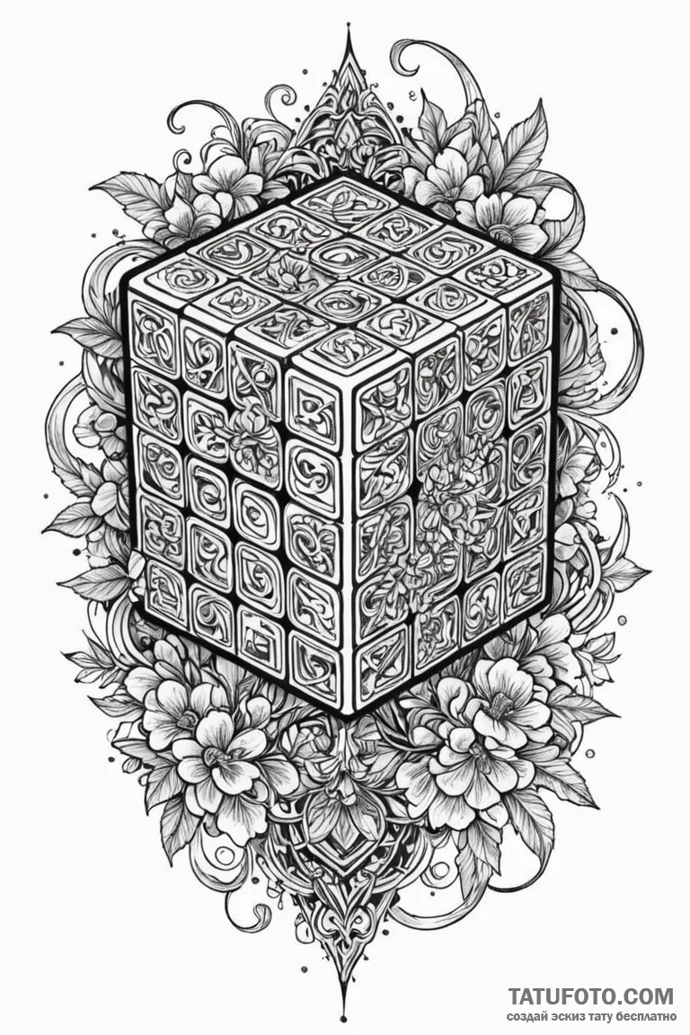 Rubik's cube, solved or scrambled, tattoo fla... - эскиз тату (№1750763622_1, 24.06.2025 11:13) — Tatufoto.com