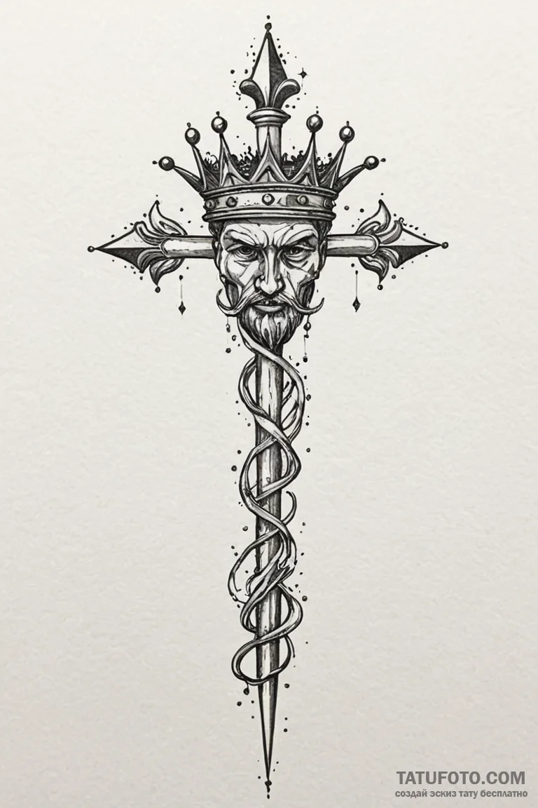 Kingрір‚в„ўs scepter crowned with roots, conc... - эскиз тату (№1750764660_1, 24.06.2025 11:31) — Tatufoto.com