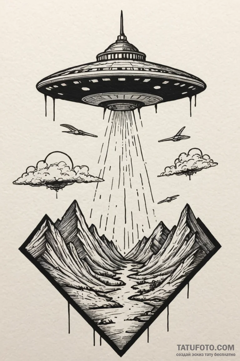 Ziggurat from ancient mesopotamia, with a ufo... - эскиз тату (№1750766467_1, 24.06.2025 12:01) — Tatufoto.com