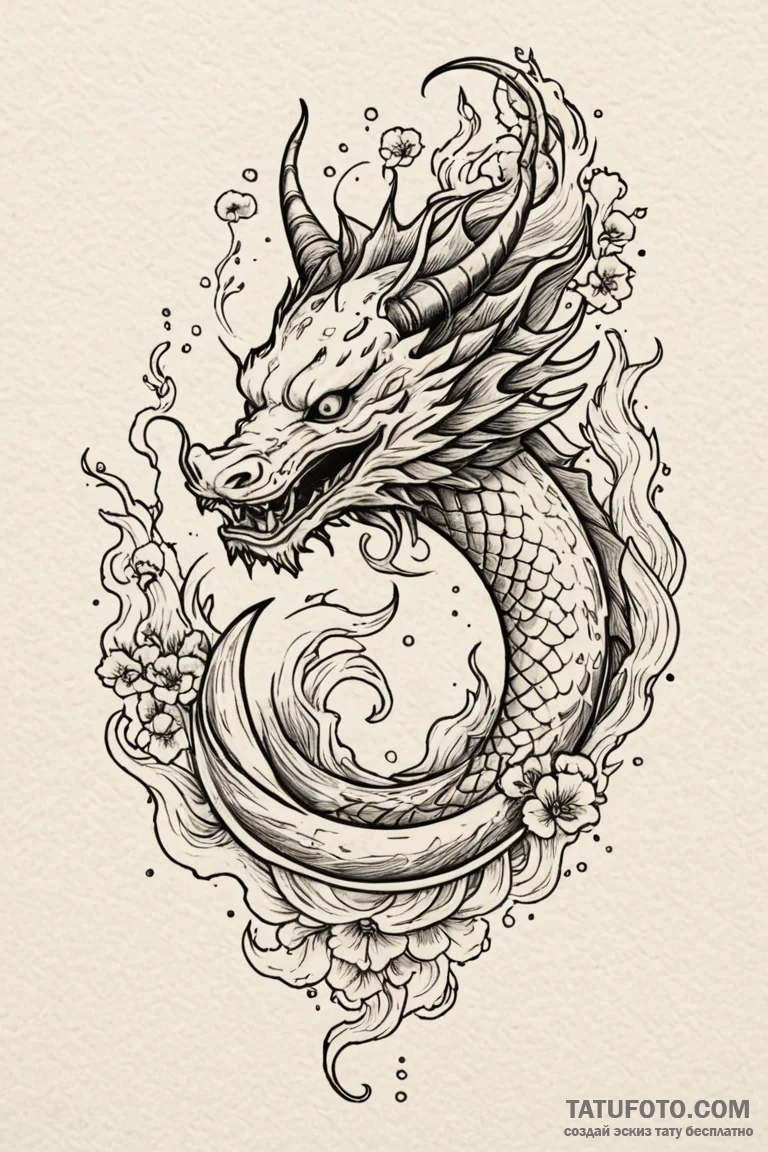 Horned relic devouring celestial flame, tatto... - эскиз тату (№1750767420_0, 24.06.2025 12:17) — Tatufoto.com