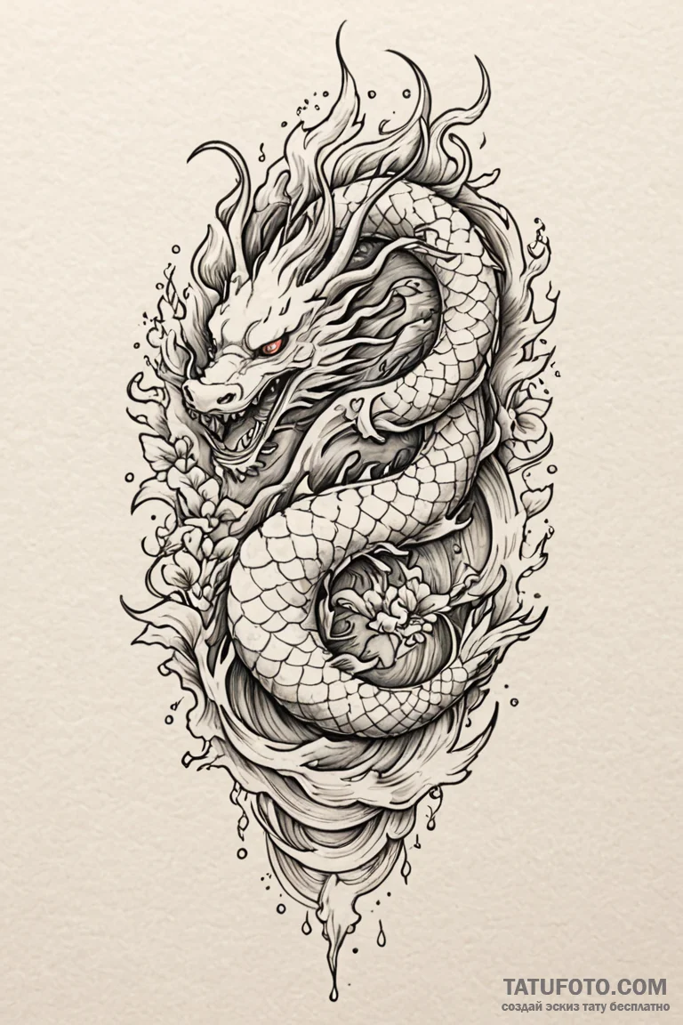 Horned relic devouring celestial flame, tatto... - эскиз тату (№1750767420_1, 24.06.2025 12:17) — Tatufoto.com