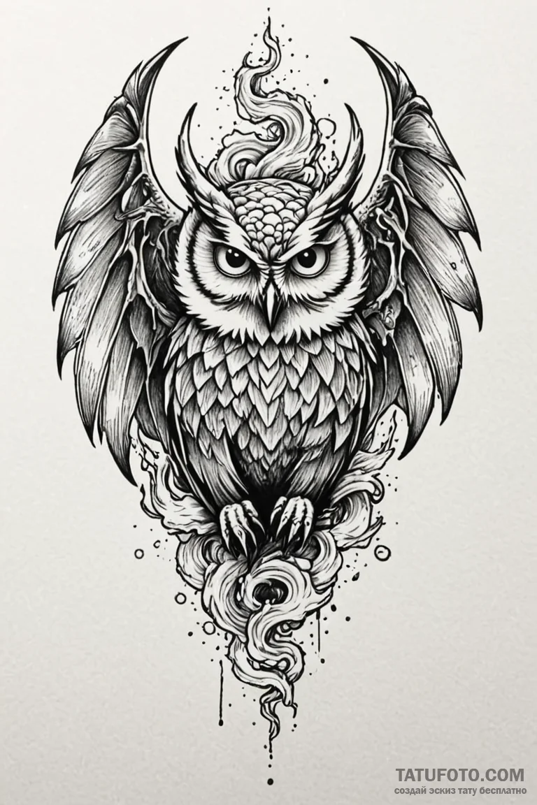 Owl wings beneath shattered veil, tattoo draw... - эскиз тату (№1750767502_0, 24.06.2025 12:18) — Tatufoto.com