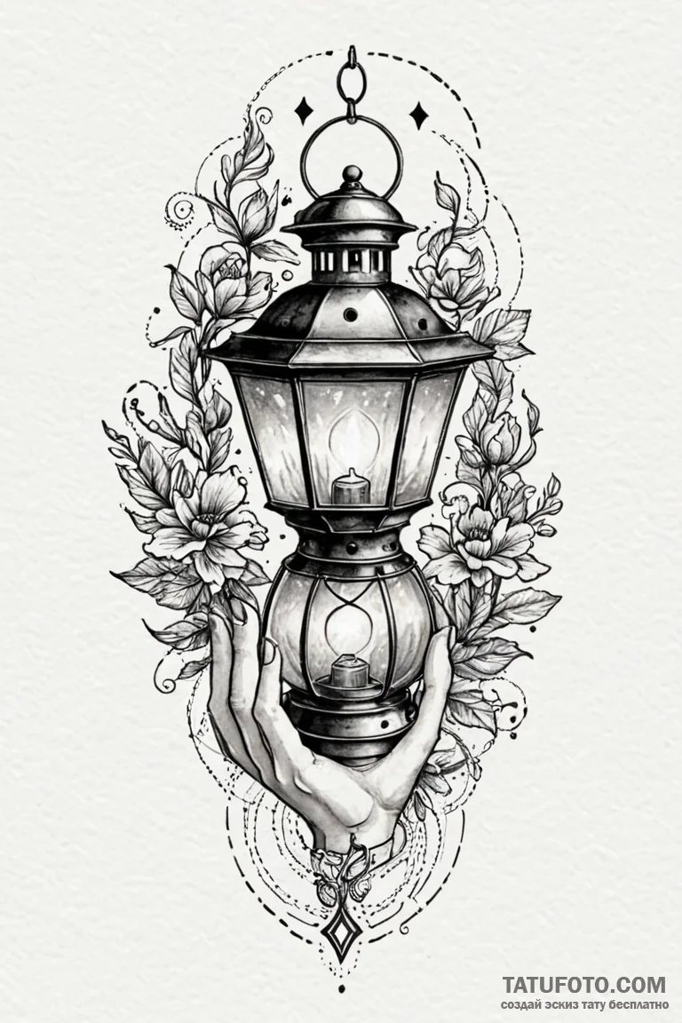 Lantern held by a ghostly hand, tattoo line a... - эскиз тату (№1750767580_0, 24.06.2025 12:19) — Tatufoto.com