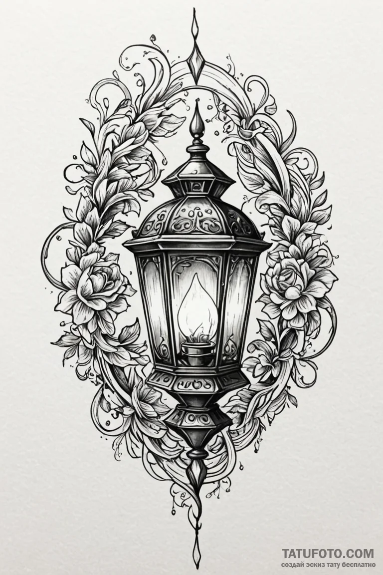 Plague lantern flickering in void, tattoo ske... - эскиз тату (№1750768341_0, 24.06.2025 12:32) — Tatufoto.com
