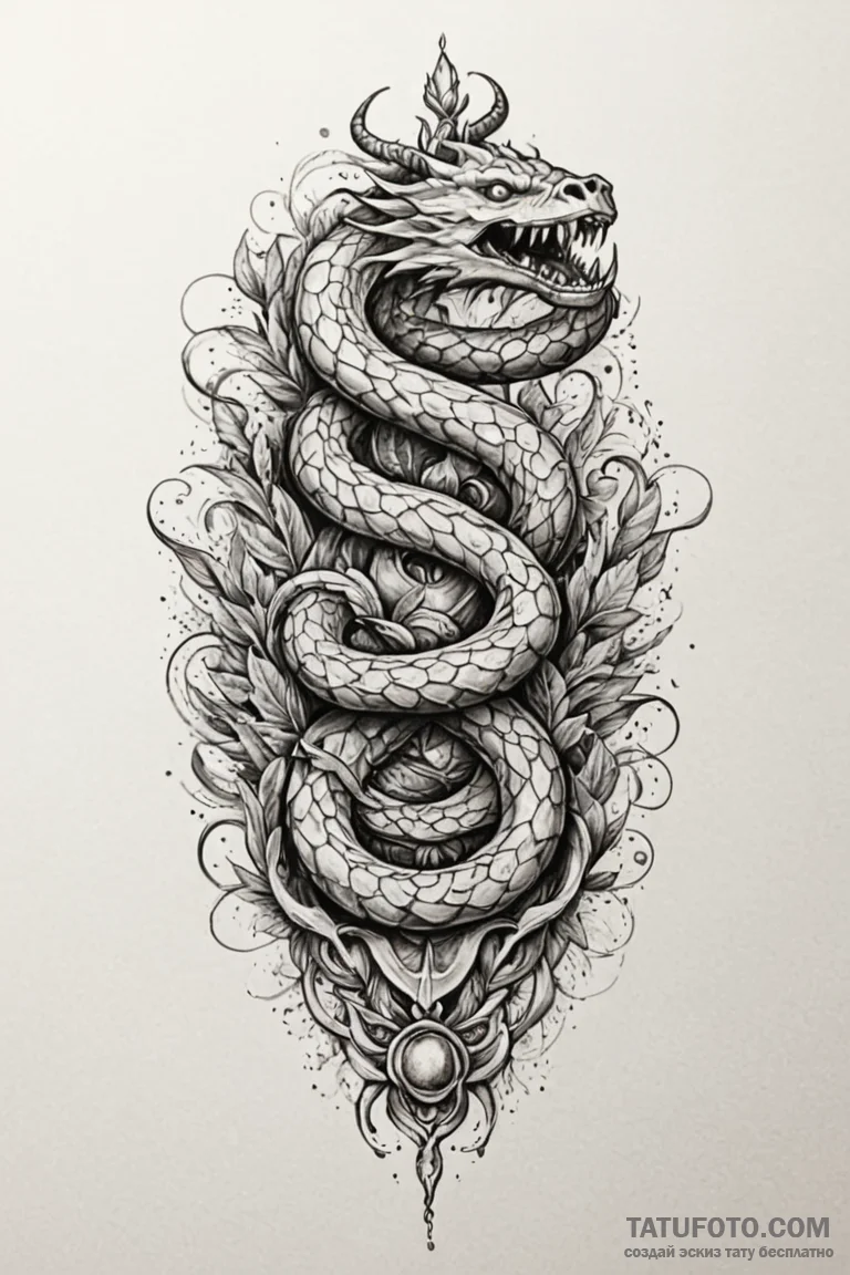 Glacial serpent crowned in bone, concept art... - эскиз тату (№1750769138_0, 24.06.2025 12:45) — Tatufoto.com
