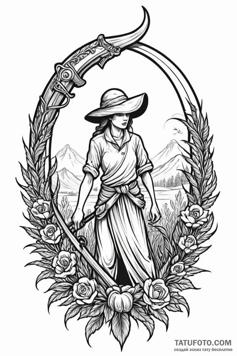 Scythe, not for death, but for harvesting gra... - эскиз тату (№1750769824_0, 24.06.2025 12:57) — Tatufoto.com