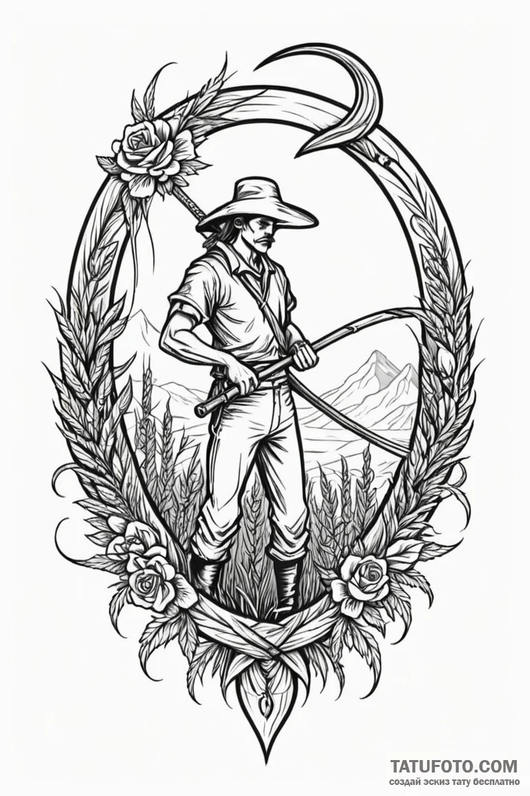 Scythe, not for death, but for harvesting gra... - эскиз тату (№1750769824_1, 24.06.2025 12:57) — Tatufoto.com