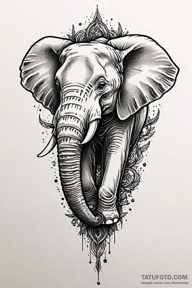 Elephant with tusks of petrified wood, tattoo... - эскиз тату (№1750770213_1, 24.06.2025 13:03) — Tatufoto.com