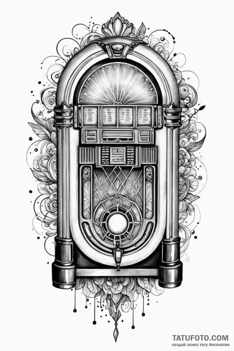 Jukebox, retro 50s style, glowing, tattoo lin... - эскиз тату (№1750770775_0, 24.06.2025 13:12) — Tatufoto.com