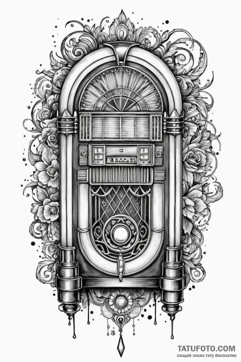 Jukebox, retro 50s style, glowing, tattoo lin... - эскиз тату (№1750770775_1, 24.06.2025 13:12) — Tatufoto.com