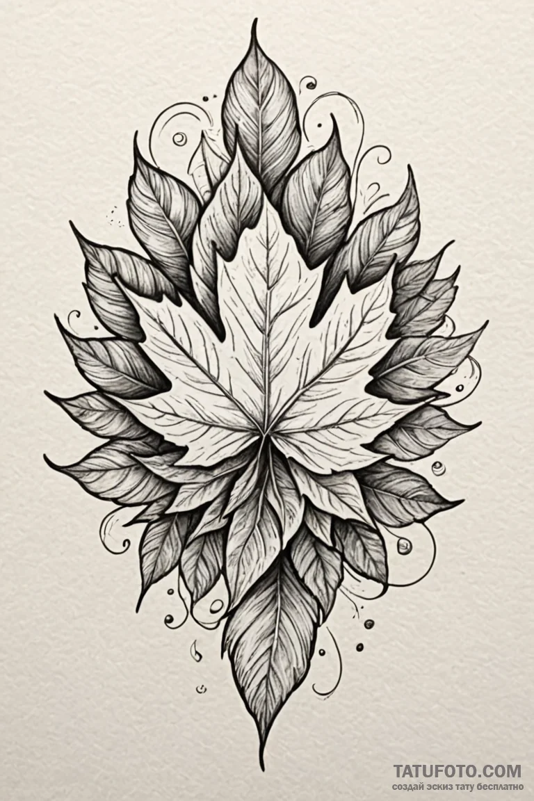 A powerful burning leaves, autumn,, tattoo fl... - эскиз тату (№1750771123_1, 24.06.2025 13:18) — Tatufoto.com