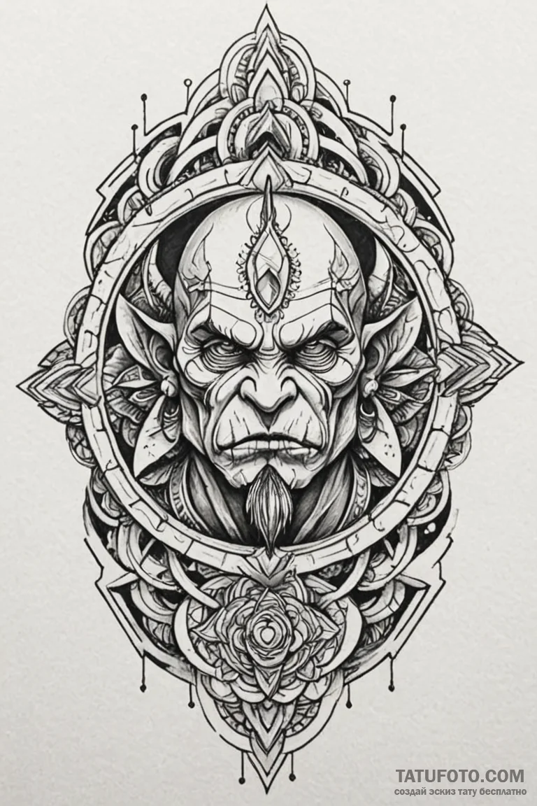 Orc warhammer resting in ruins, tattoo flash... - эскиз тату (№1750772627_1, 24.06.2025 13:43) — Tatufoto.com
