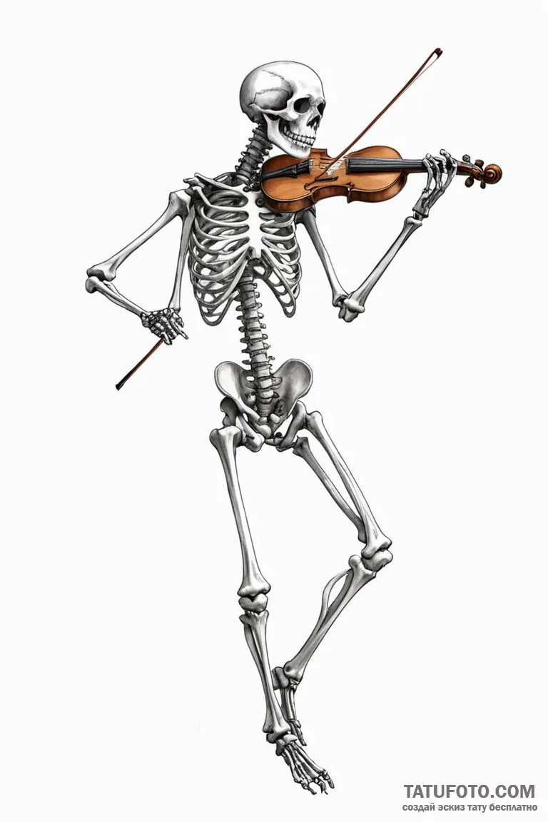 A skeleton playing a violin made of bone - эскиз тату (№1750772796_0, 24.06.2025 13:46) — Tatufoto.com